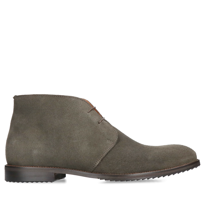 Zamszowe trzewki męskie w ciemnej zieleni, botki męskie ze skóry bez zamka