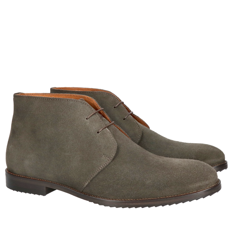 Zamszowe trzewki męskie w ciemnej zieleni, botki męskie ze skóry bez zamka