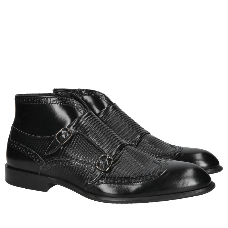 Trzewiki monki czarne, obuwie business casual Conhpol, Konopka Shoes