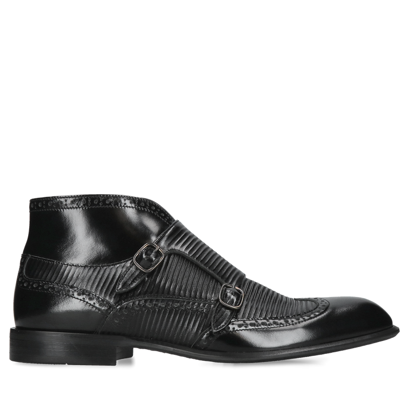 Trzewiki monki czarne, obuwie business casual Conhpol, Konopka Shoes