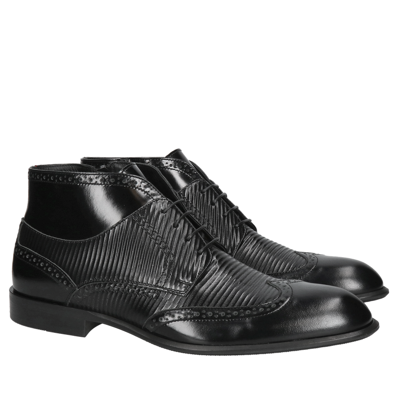 Wyjątkowe męskie trzewiki Conhpol, sznurowane czarne botki męskie