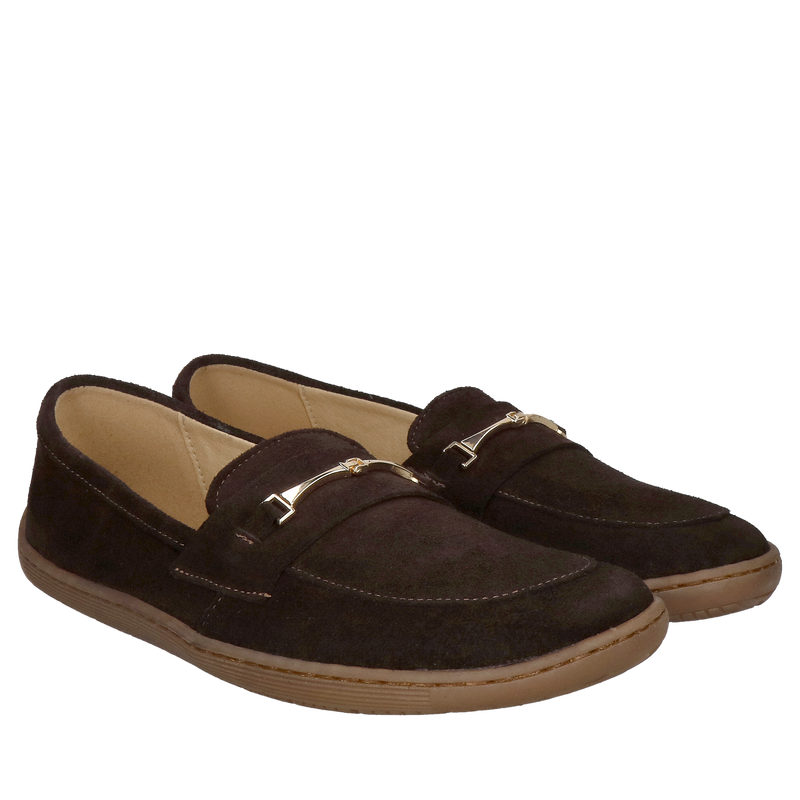 Eleganckie buty barefoot damskie w miękkiej skórze zamszowej, obuwie barefoot loafersy