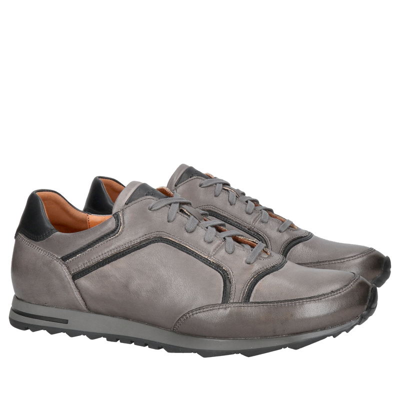 Męskie buty sportowe popielate ze skóry, wygodne na co dzień obuwie