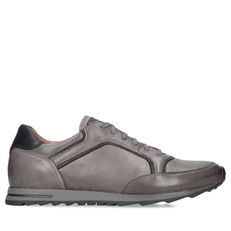 Męskie buty sportowe popielate ze skóry, wygodne na co dzień obuwie