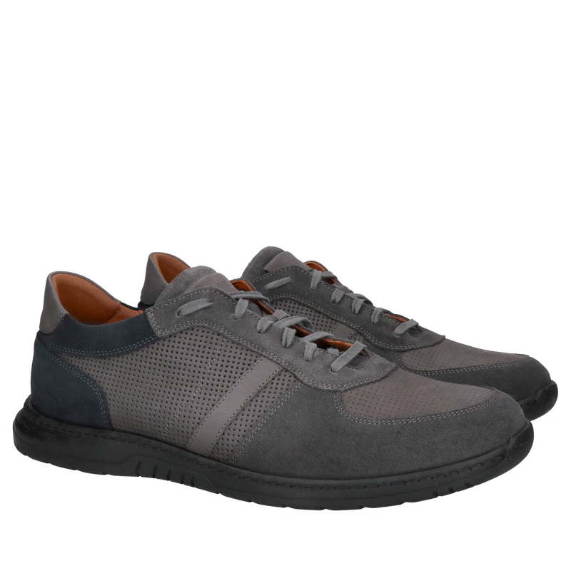 Szerokie i wygodne buty męskie, półbuty szare ze skóry zamszowej, Konopka Shoes