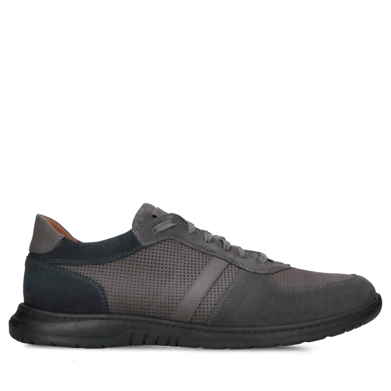 Szerokie i wygodne buty męskie, półbuty szare ze skóry zamszowej, Konopka Shoes