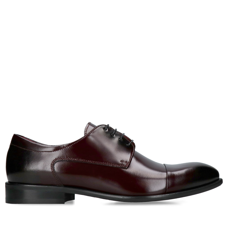 Wizytowe bordowe buty męskie do garnituru, eleganckie derby ze skóry naturalnej