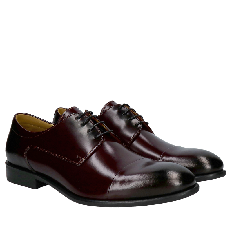 Wizytowe bordowe buty męskie do garnituru, eleganckie derby ze skóry naturalnej