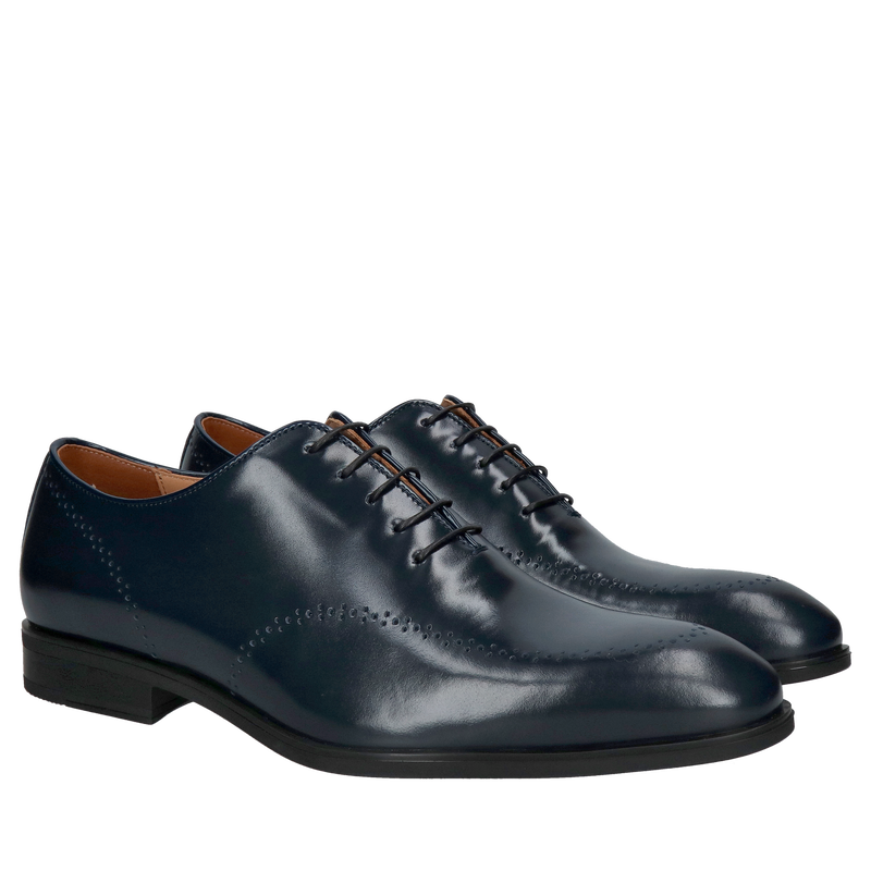 Eleganckie męskie buty skórzane, męskie lotniki granatowe do garnituru, Konopka Shoes