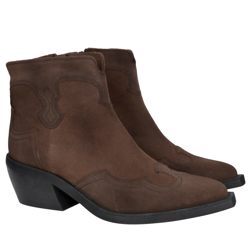 Damskie czekoladowe kowbojki ze skóry nubukowej, wygodne kowboje damskie z zamkiem