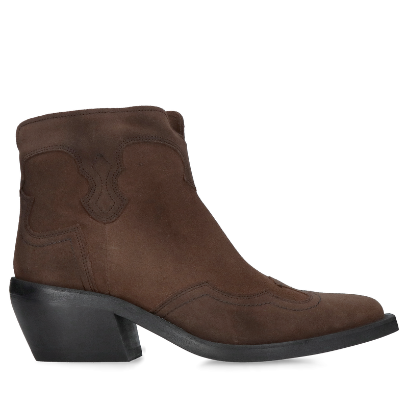 Damskie czekoladowe kowbojki ze skóry nubukowej, wygodne kowboje damskie z zamkiem