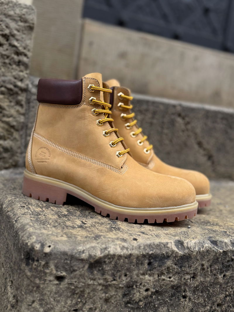 Nieocieplane musztardowe trzewiki męskie Conhpol na grubej podeszwie, oryginalne botki męskie sznurowane