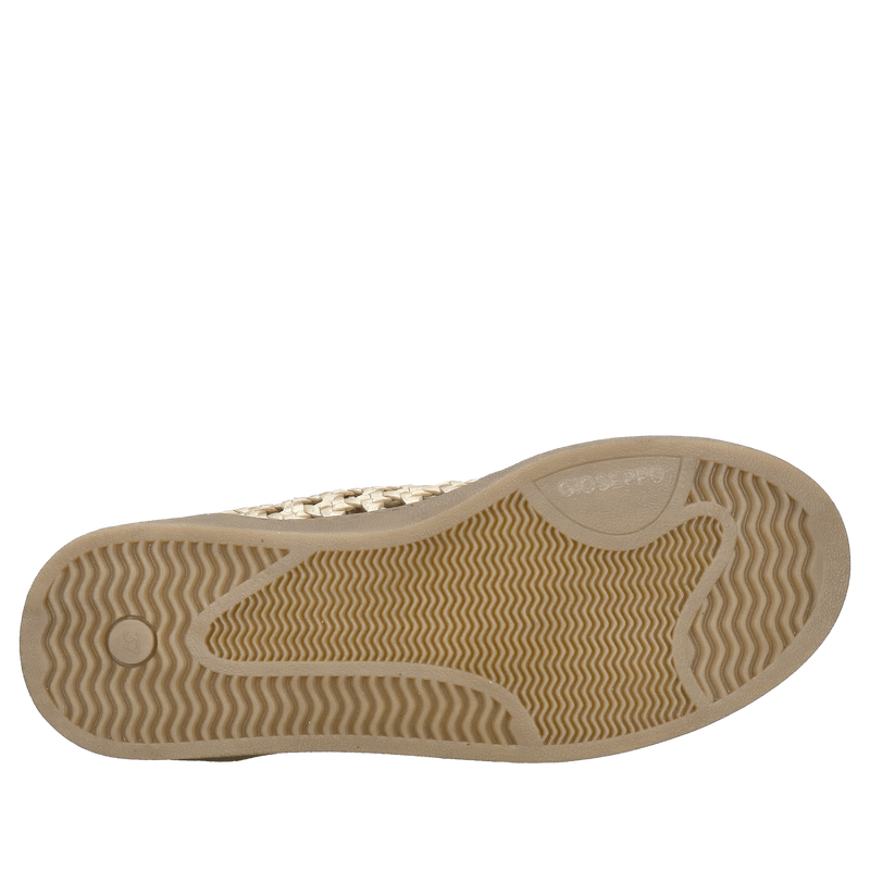 Ażurowe jasno złote sneakersy damskie, wysoka jakość skóry naturalnej plecionej