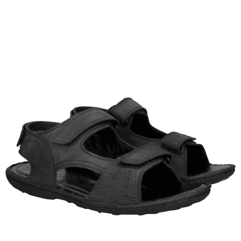 Miękkie męskie sandały czarne na ciepłe dni, wygodne skórzane sandały ze skóry