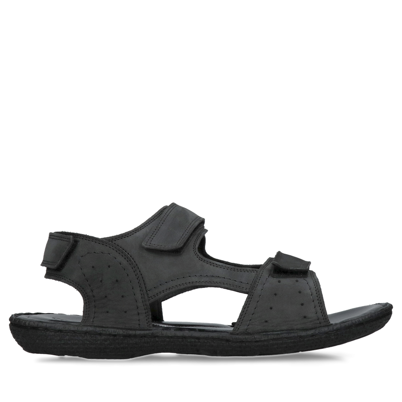 Miękkie męskie sandały czarne na ciepłe dni, wygodne skórzane sandały ze skóry