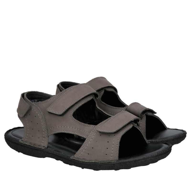 Szare męskie sandały skórzane na bardzo miękkiej wyściółce i elastycznej podeszwie, Konopka Shoes