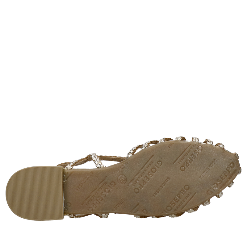 Plecione sandały damskie w złotej skórze, damskie buty bez pięty slingback