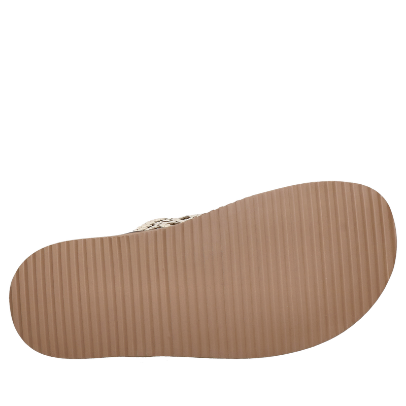 Wygodne klapki damskie ze skóry plecionej w kolorze beżowym, klapki damskie na grubej podeszwie