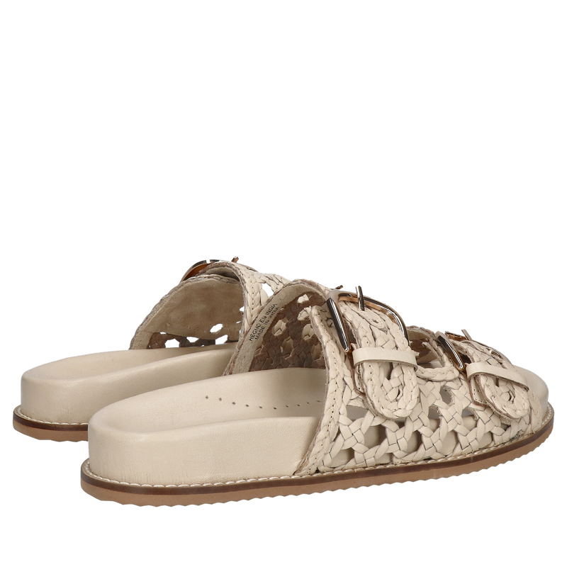 Wygodne klapki damskie ze skóry plecionej w kolorze beżowym, klapki damskie na grubej podeszwie