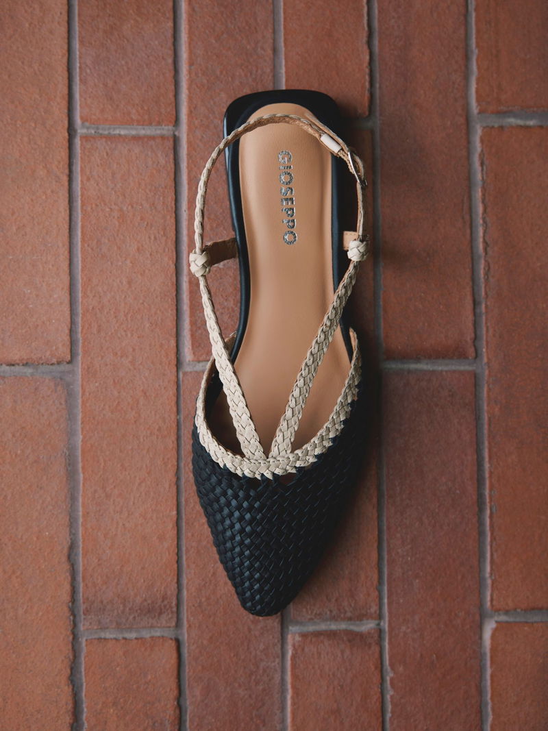 Buty damskie bez pięty slingback, plecione czółenka damskie z otwartą piętą