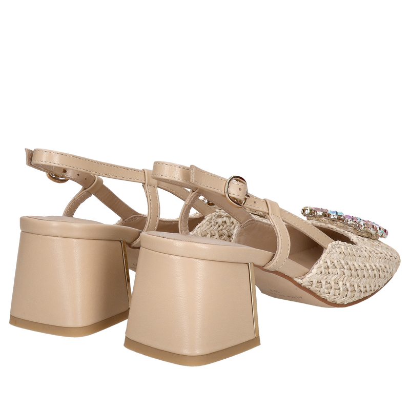 Czółenka beżowe na niskim klocku, wygodne eleganckie buty damskie