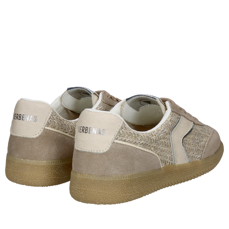 Beżowe damskie letnie sneakersy ze skóry zamszowej oraz przewiewnego materiału