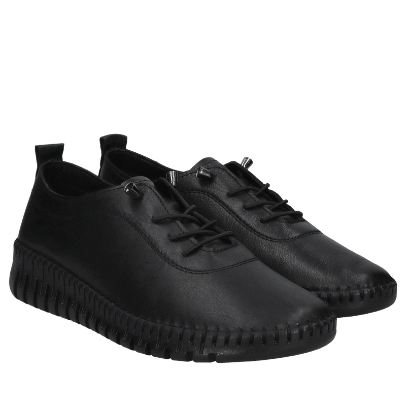 Buty damskie ze elastycznymi sznurowadłami, czarne wygodne buty sportowe