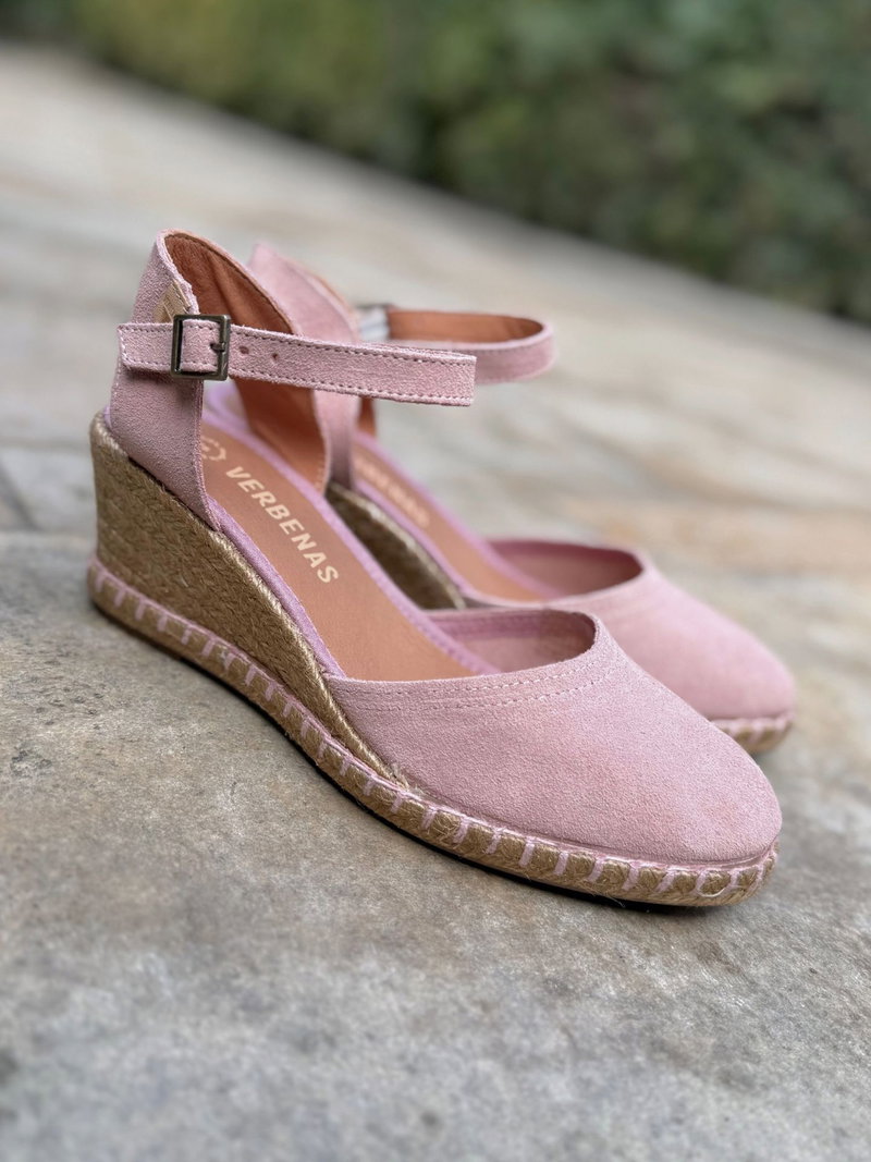 Damskie buty na koturnie, espadryle damskie ze skóry zamszowej