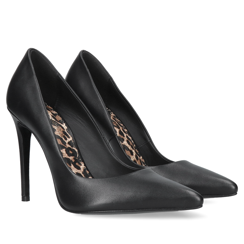 Wysokie szpilki damskie premium ze skóry czarnej licowej, klasyczne i eleganckie damskie czółenka