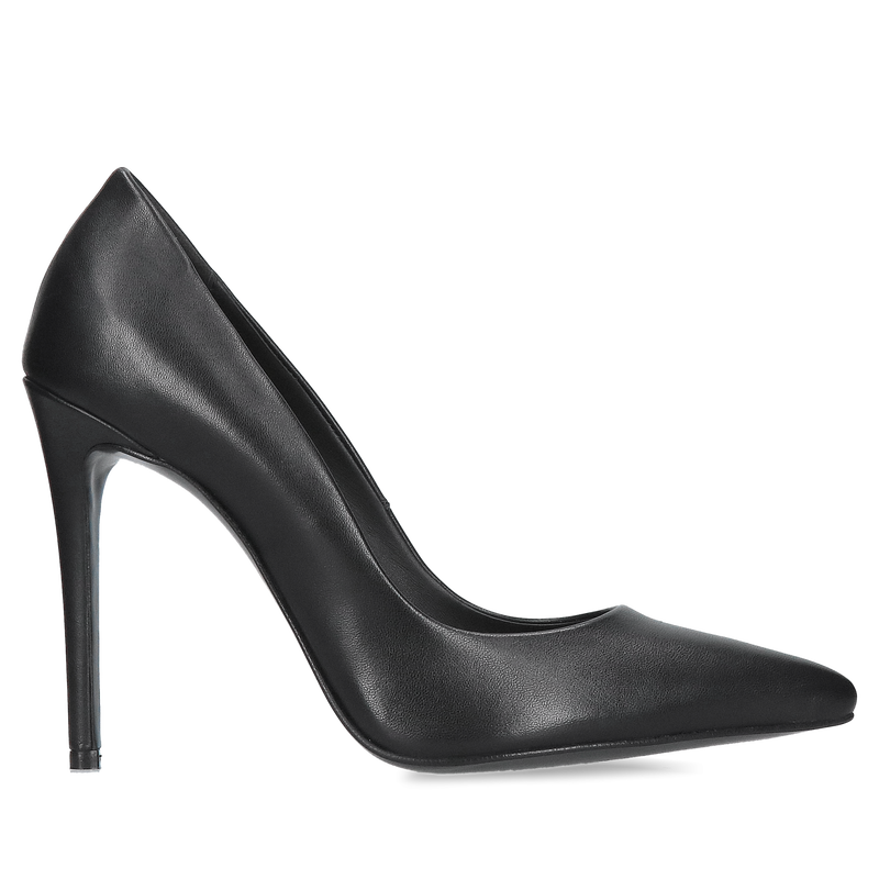 Wysokie szpilki damskie premium ze skóry czarnej licowej, klasyczne i eleganckie damskie czółenka