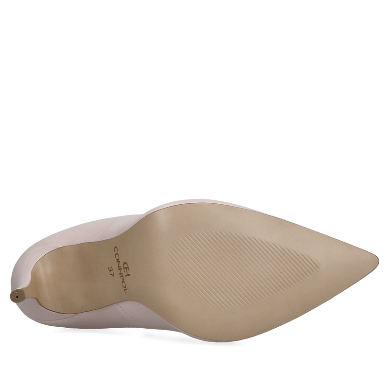 Wysokie lekko różowe szpilki damskie premium, czółenka ze skóry naturalnej klasyczne