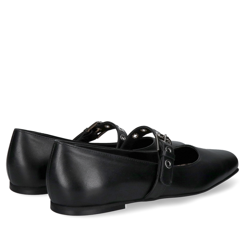 Modne czarne baleriny z paskiem na podbiciu z kwadratowym przodem