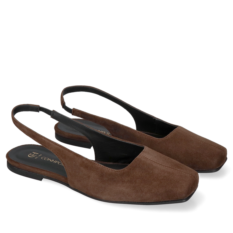 Baleriny damskie bez pięty ze skóry zamszowej i kwadratowym przodem, obuwie damskie slingback