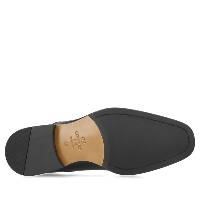 Eleganckie i klasyczne czarne oxfordy męskie premium od Conhpol z delikatnym przeszyciem