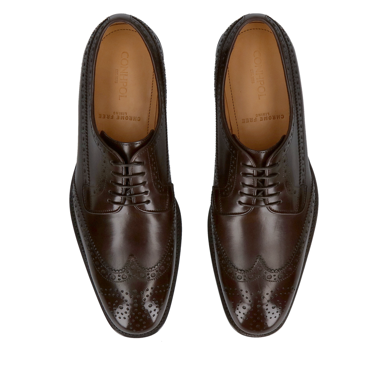 Brązowe eleganckie szkoty męskie premium, ciemno brązowe brogsy męskie od polskiego producenta