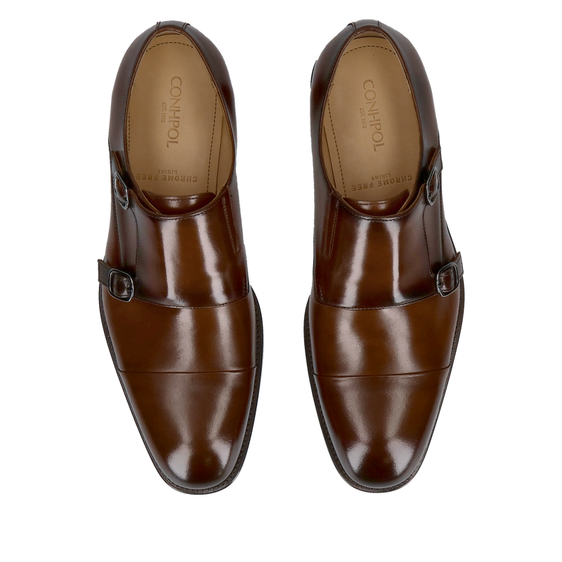 Eleganckie męskie monki brązowe od Conhpol, obuwie monk ze skóry bydlęcej premium