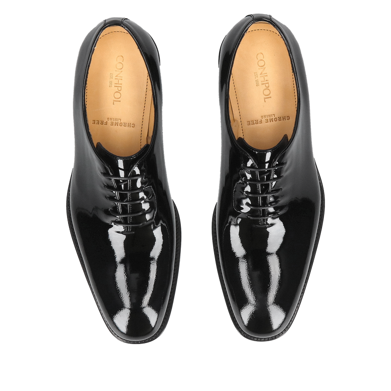 Eleganckie męskie lakierki oxford na skórzanej podeszwie premium, wizytowe męskie buty lakierowane