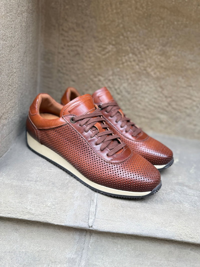 Sportowe męskie półbuty, letnie ażurowane ze skóry