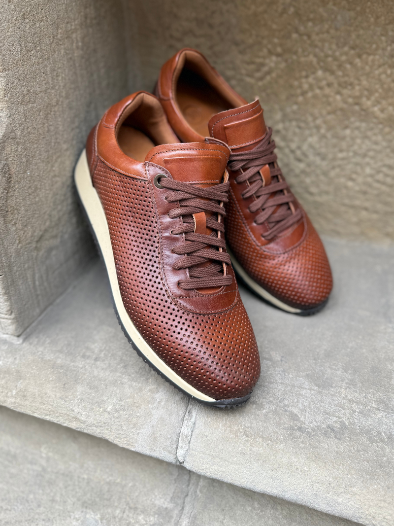 Sportowe męskie półbuty, letnie ażurowane ze skóry