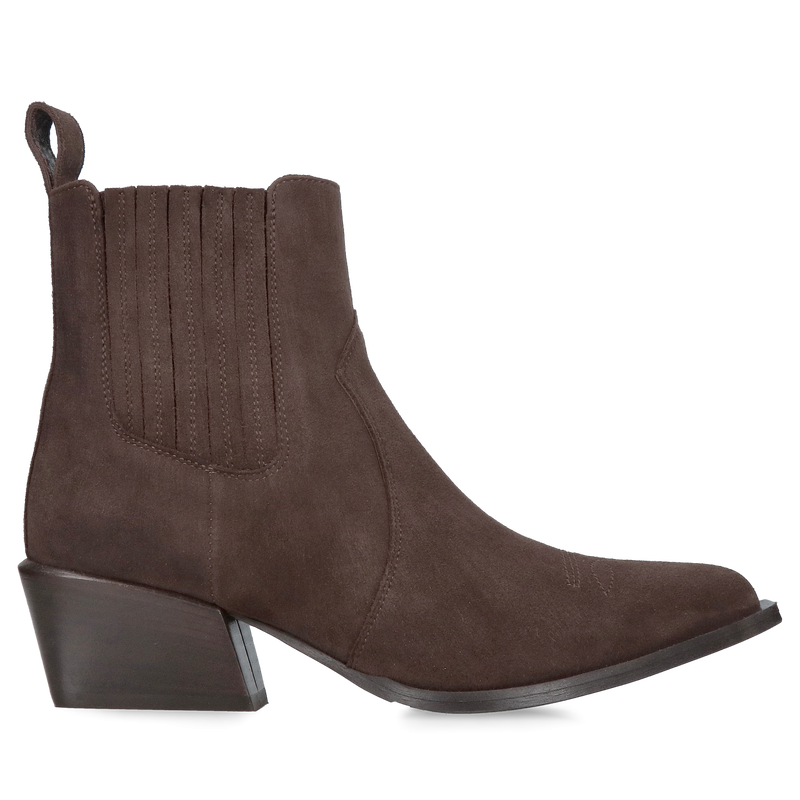 Oryginalne kowbojki damskie w kolorze czekoladowym, botki kowbojki brązowe z elastycznymi gumami po bokach