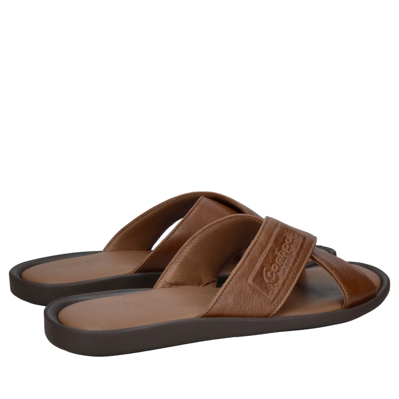 Brązowe klapki męskie ze skóry naturalnej, komfortowa wkładka i grube miękkie paski skórzane