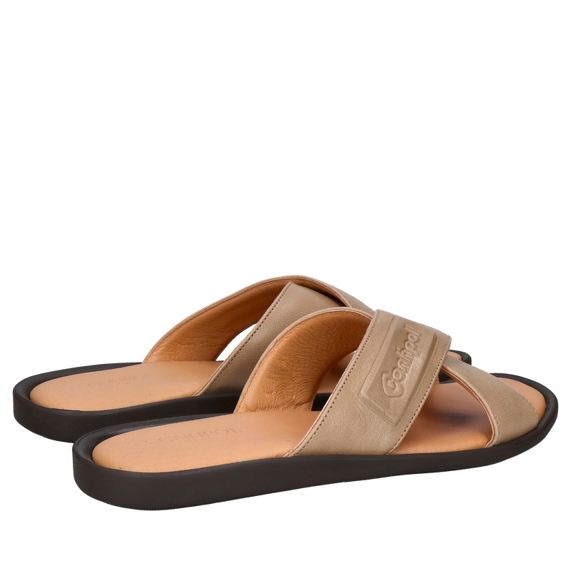 Lekkie i miękkie klapki męskie w kolorze beżowym, klapki męskie z grubymi paskami skórzanymi