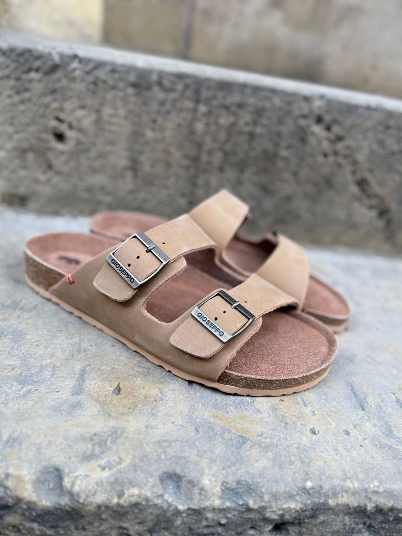 Brązowe męskie klapki skórzane, wygodne męskie klapki z dwoma paskami