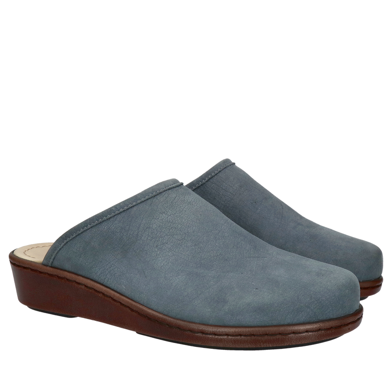 Klapki męskie skórzane z zakrytymi palcami i niskim klinie