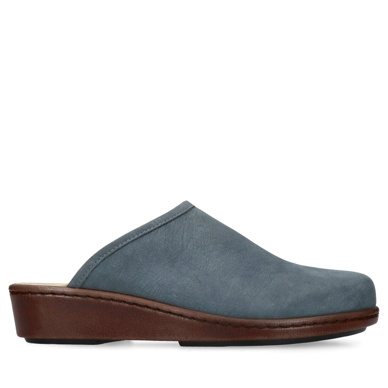 Klapki męskie skórzane z zakrytymi palcami i niskim klinie