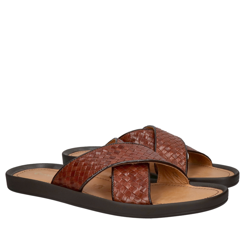 Męskie skórzane klapki z dwoma paskami i miękkim spodem