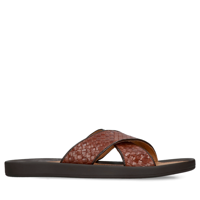 Męskie skórzane klapki z dwoma paskami i miękkim spodem