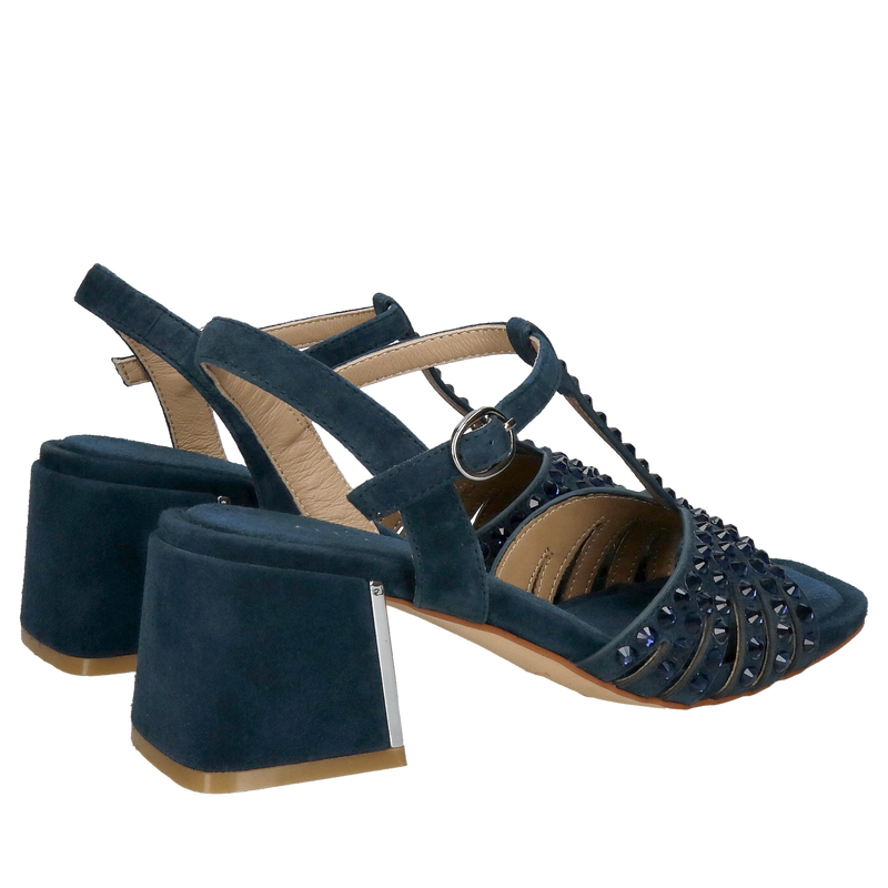 Sandały letnie Alma en Pana z granatowego zamszu, piękne sandały na klocku wygodne z miękką wkładką