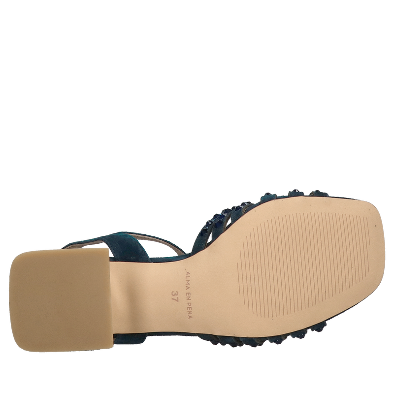 Sandały letnie Alma en Pana z granatowego zamszu, piękne sandały na klocku wygodne z miękką wkładką