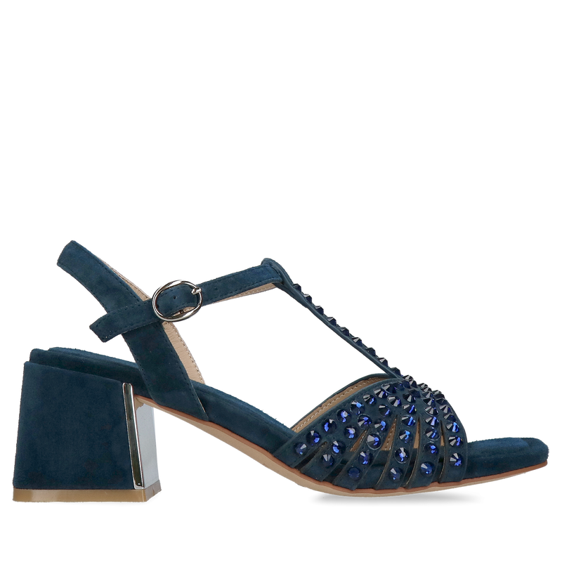 Sandały letnie Alma en Pana z granatowego zamszu, piękne sandały na klocku wygodne z miękką wkładką